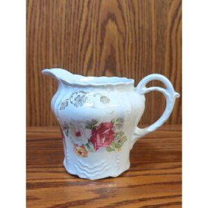 Vintage Floral Porcelain Creamer Pitcher With Gold Accents